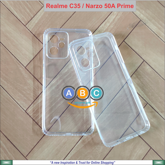 Realme C35 / Narzo 50A Prime Case, Soft TPU with Dust Plugs (NO Corner Bumpers) Ultra Clear Back Cover