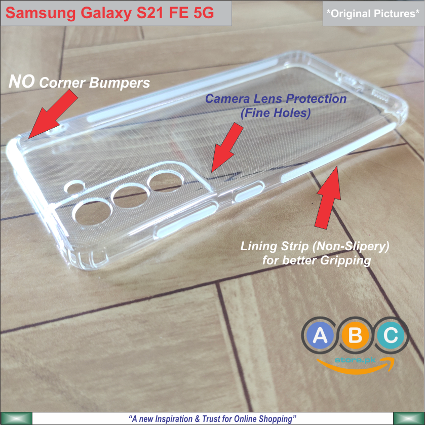 Samsung Galaxy S21 FE Case, Soft TPU with Dust Plugs (NO Corner Bumpers) Ultra Clear Back Cover