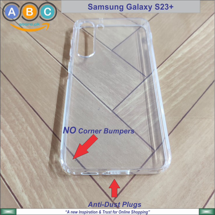 Samsung Galaxy S23+ (Plus) Case, Soft TPU Ultra-Clear with Dust Plugs (NO Corner Bumpers) Back Cover