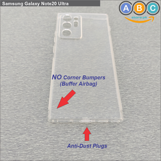 Samsung Galaxy Note20 Ultra (5G) Case, Soft TPU with Dust Plugs (NO Corner Bumpers) Ultra Clear Back Cover