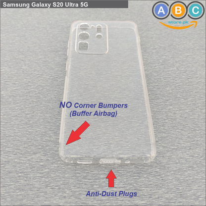 Samsung Galaxy S20 Ultra 5G Case, Soft TPU Ultra-Clear with Dust Plugs (NO Corner Bumpers) Back Cover