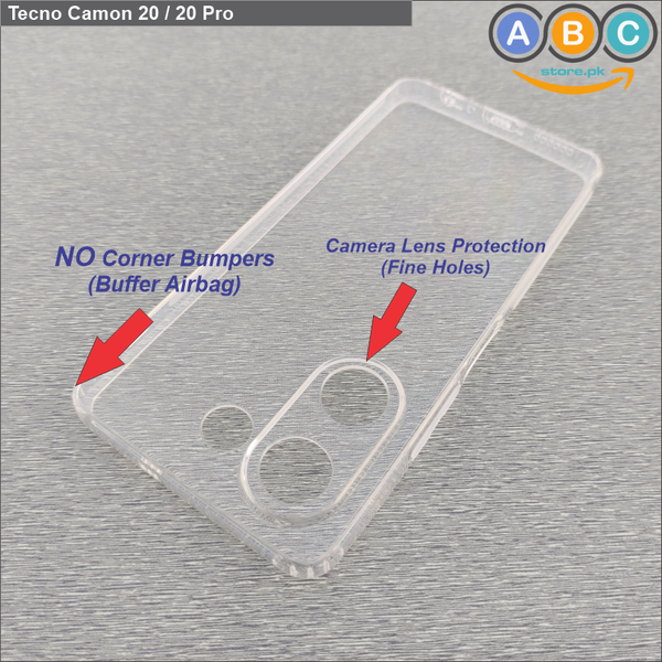 Tecno Camon 20/20 Pro Case, Soft TPU with Dust Plugs (NO Corner Bumpers) Ultra Clear Back Cover