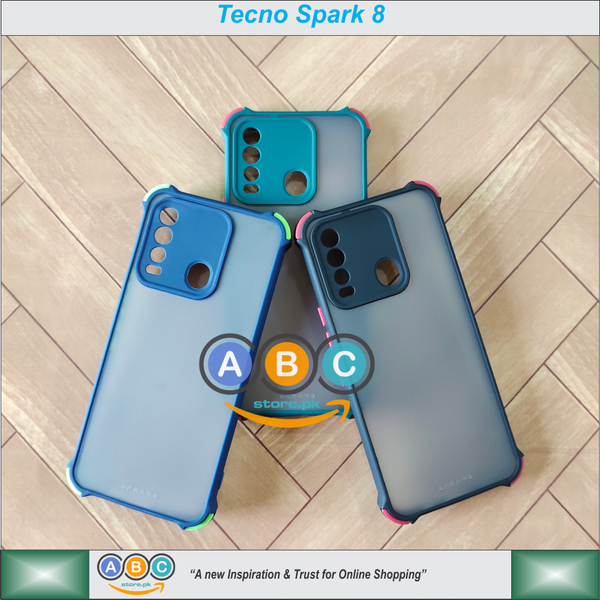 Tecno Spark 8 Case, Smoke Matte Shockproof Lens Protective with Colorful Corner Bumpers Back Cover