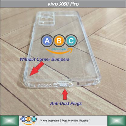 Vivo X60 Pro, Soft TPU Ultra-Clear with Dust Plugs (NO Corner Bumpers) Back Cover