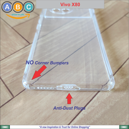 Vivo X80, Soft TPU Ultra-Clear with Dust Plugs (NO Corner Bumpers) Back Cover