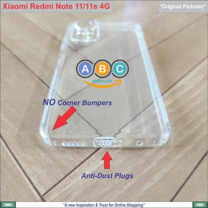 Xiaomi Redmi Note 11 / 11s (4G), Soft TPU with Dust Plugs (NO Corner Bumpers) Ultra Clear Back Cover